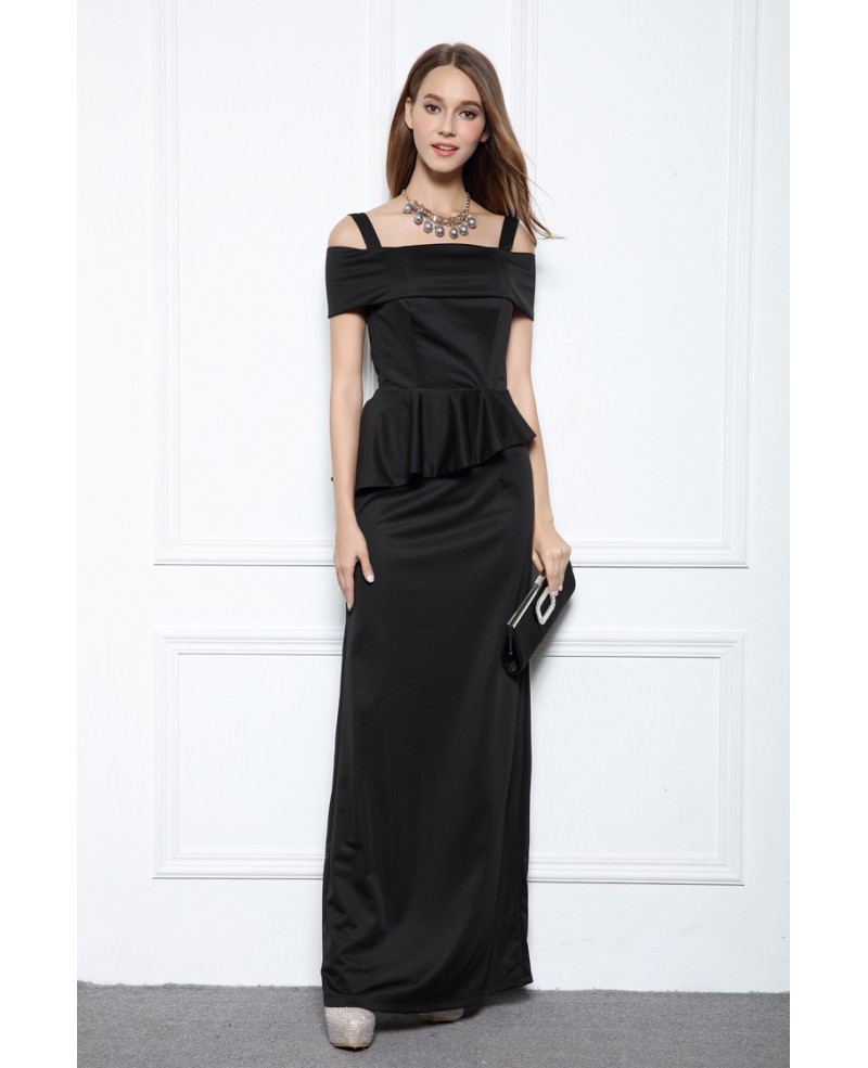 Black Sheath Off-the-shoulder Floor-length Evening Dress