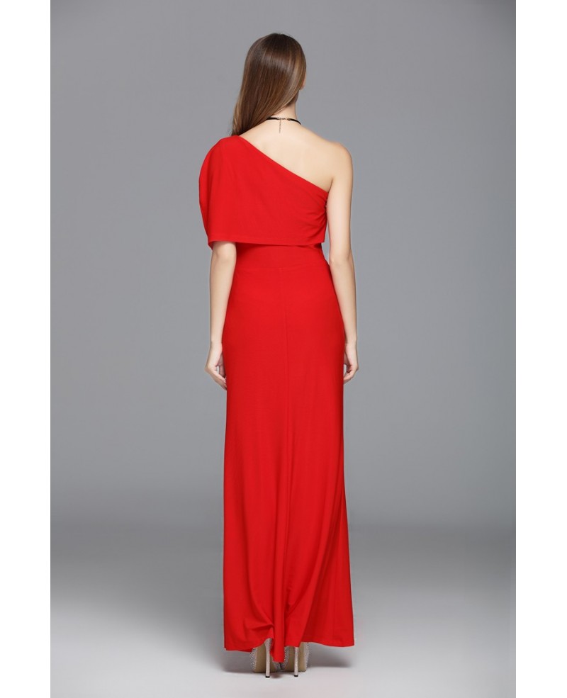 Red A-line One-shoulder Floor-length Evening Dress - Click Image to Close