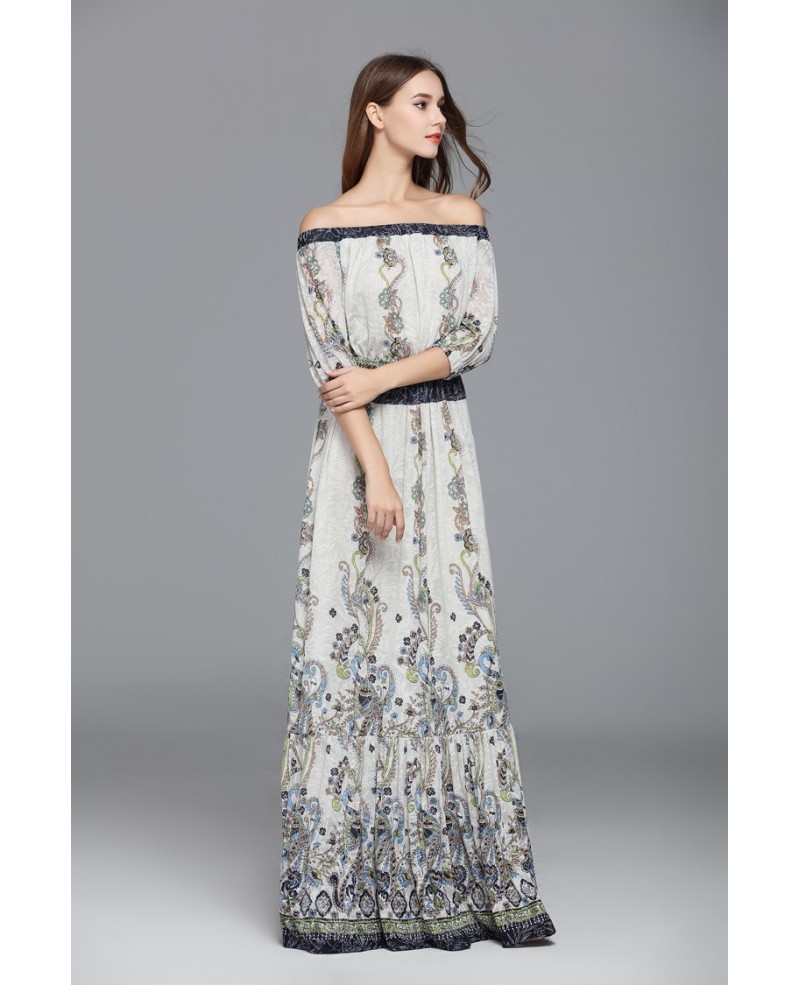 Exotic A-line Off-the-shoulder Printed Floor-length Evening Dress - Click Image to Close