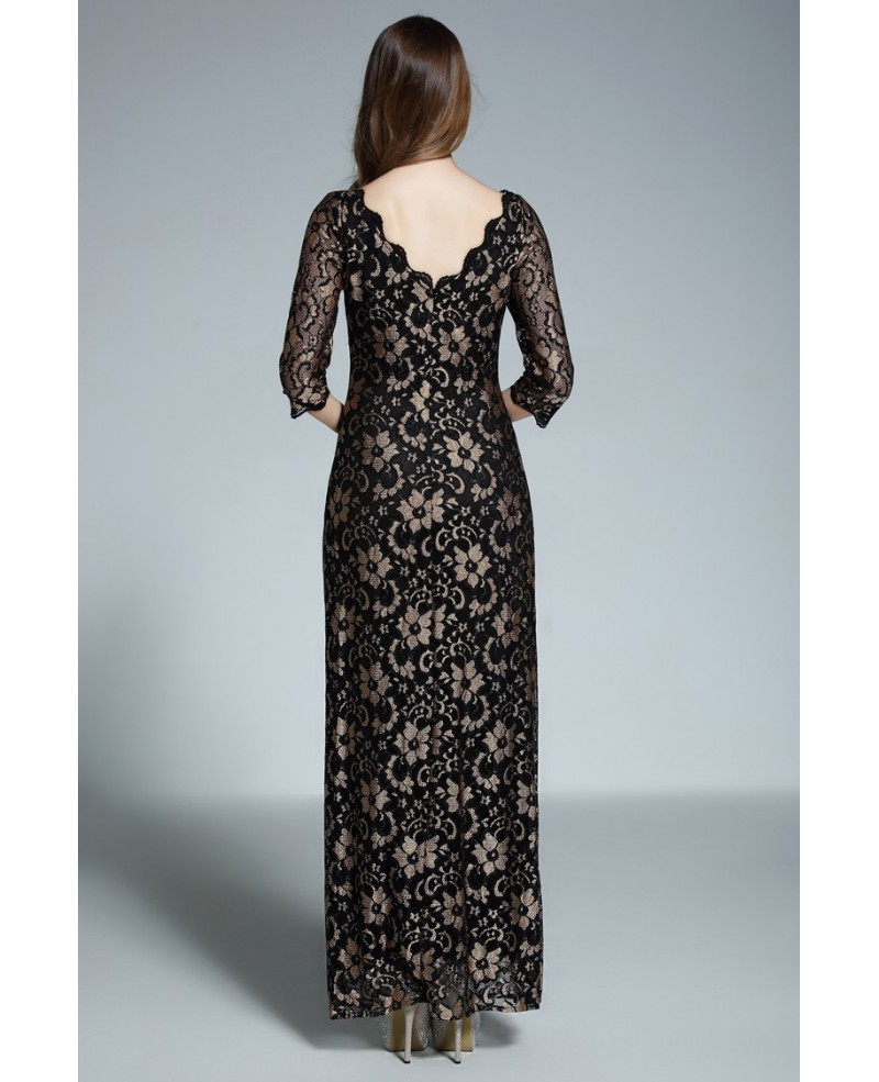 A-line Scoop Neck Floor-length Black Lace Formal Dress With Open Back - Click Image to Close