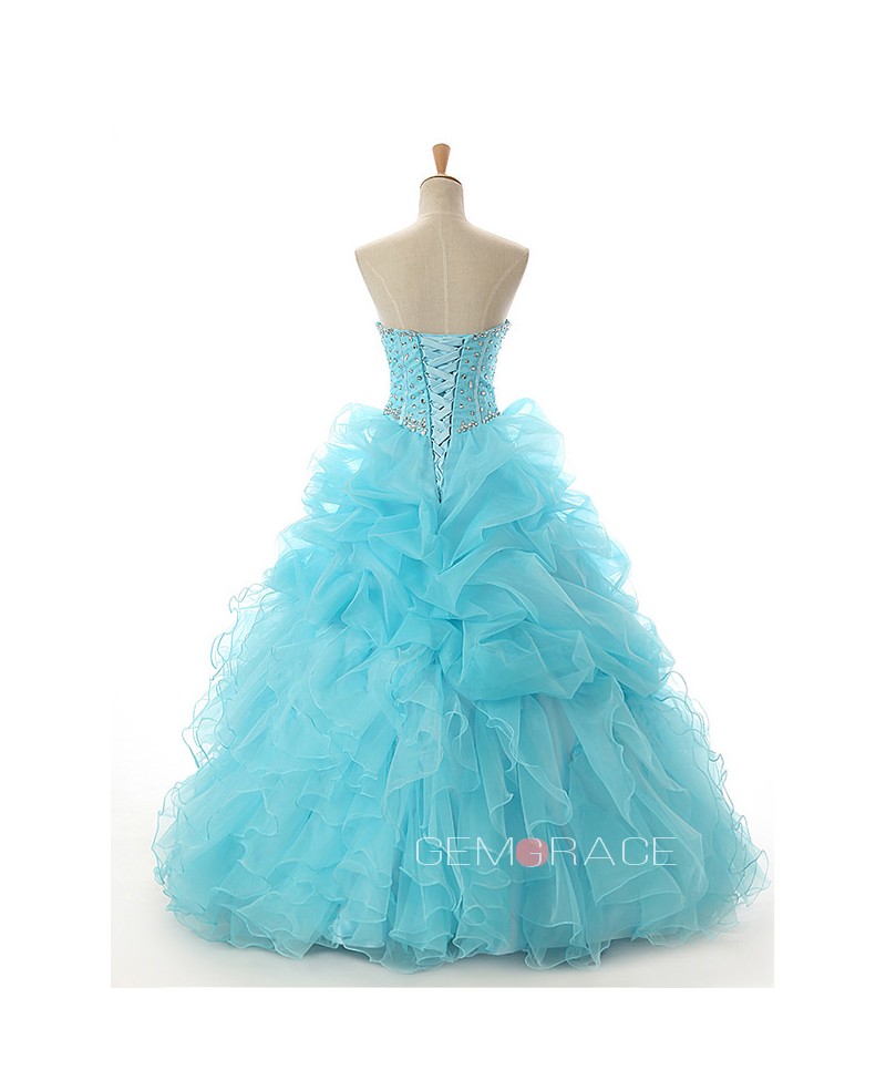 Ball-Gown Sweetheart Sweep Train Tulle Prom Dress With Cascading Ruffles Beading