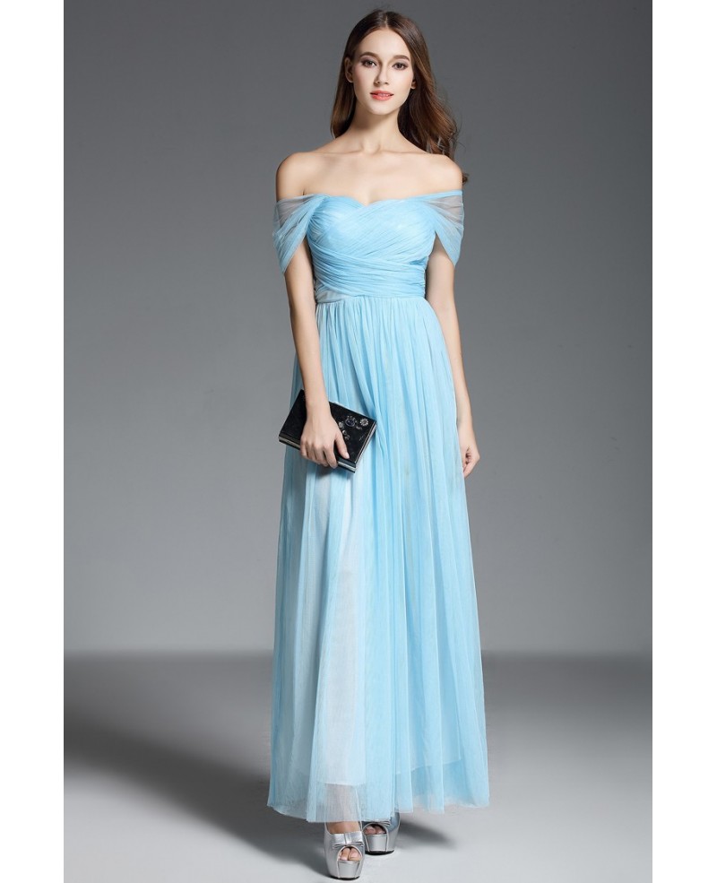 A-line Off-the-shoulder Floor-length Blue Formal Dress