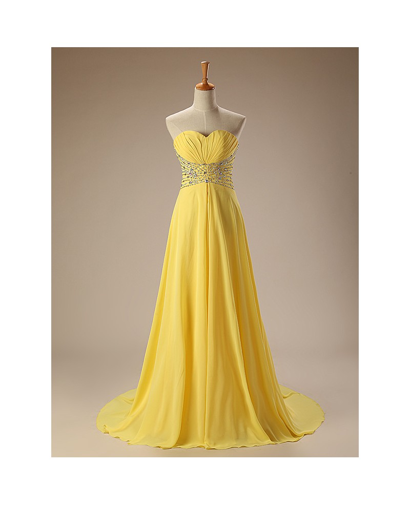 Simple Chiffon Beaded Waist Long Prom Dress with Train