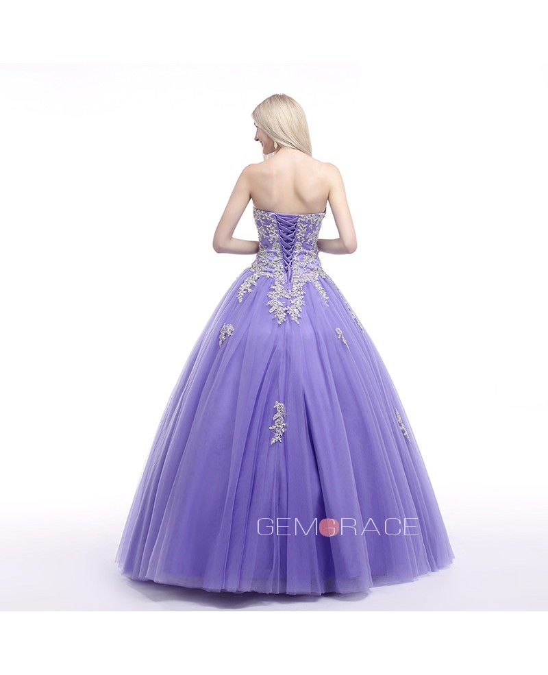 Ball-Gown Sweetheart Sweep Train Tulle Prom Dress With Ruffles Beading Appliques Lace - Click Image to Close