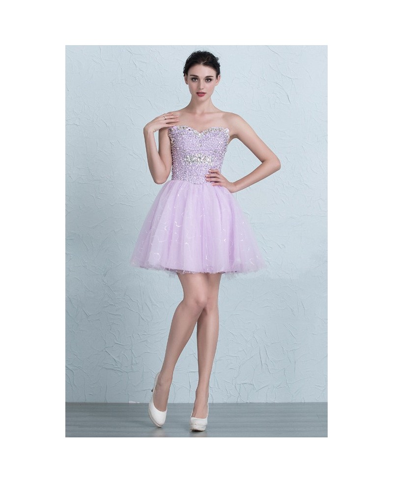 Lovely Beaded Top Sweetheart Mini Tulle Homecoming Prom Dress with Corset