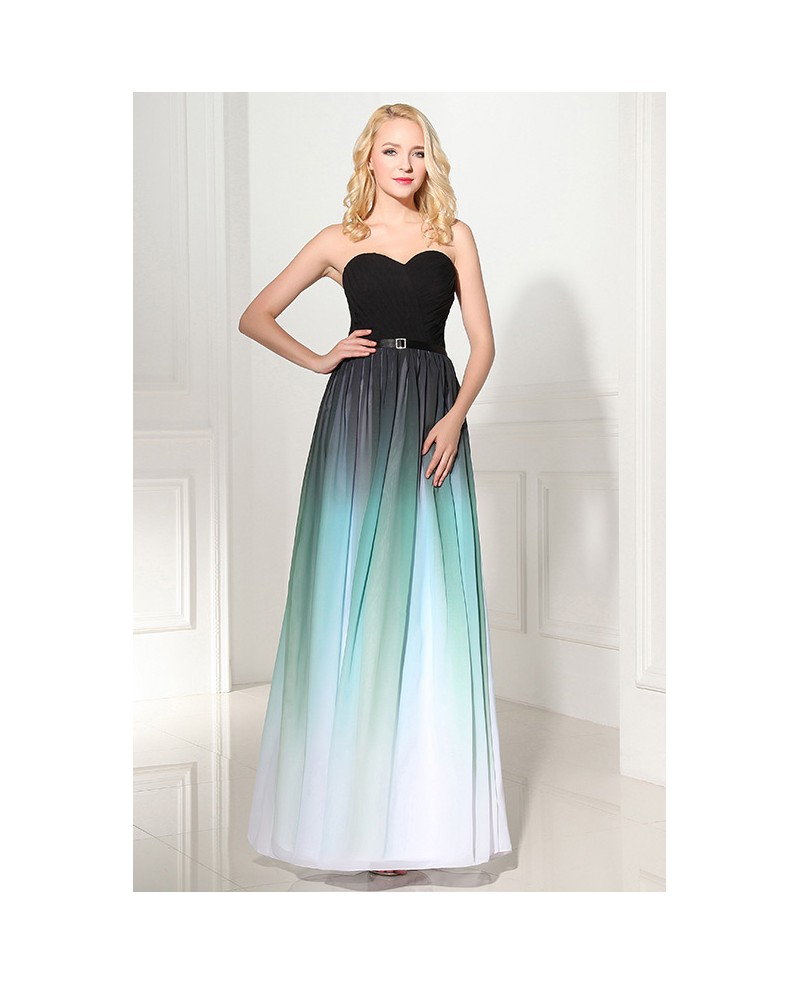 Sweetheart Empire Buckle Sash Ombre Long Chiffon Prom Dress