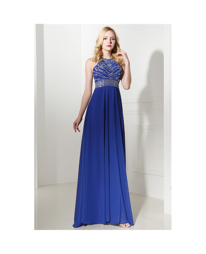 Royal Blue Halter Top And Mini Prom Dress with Beading