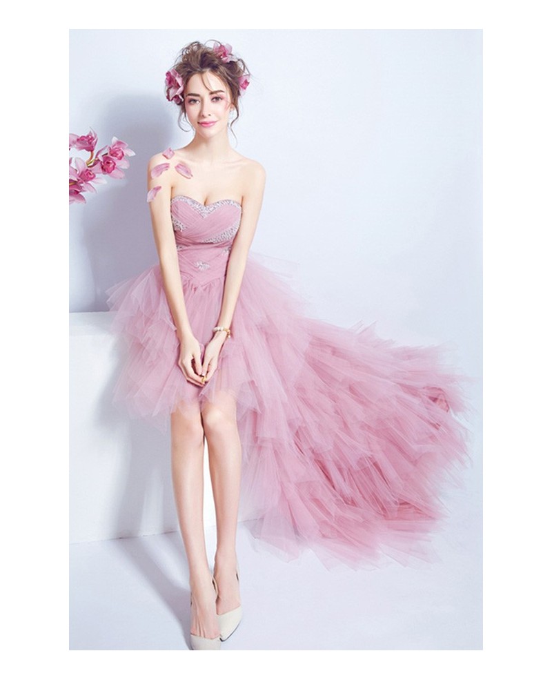 Pink A-line Sweetheart High Low Formal Dress With Sequins - Click Image to Close