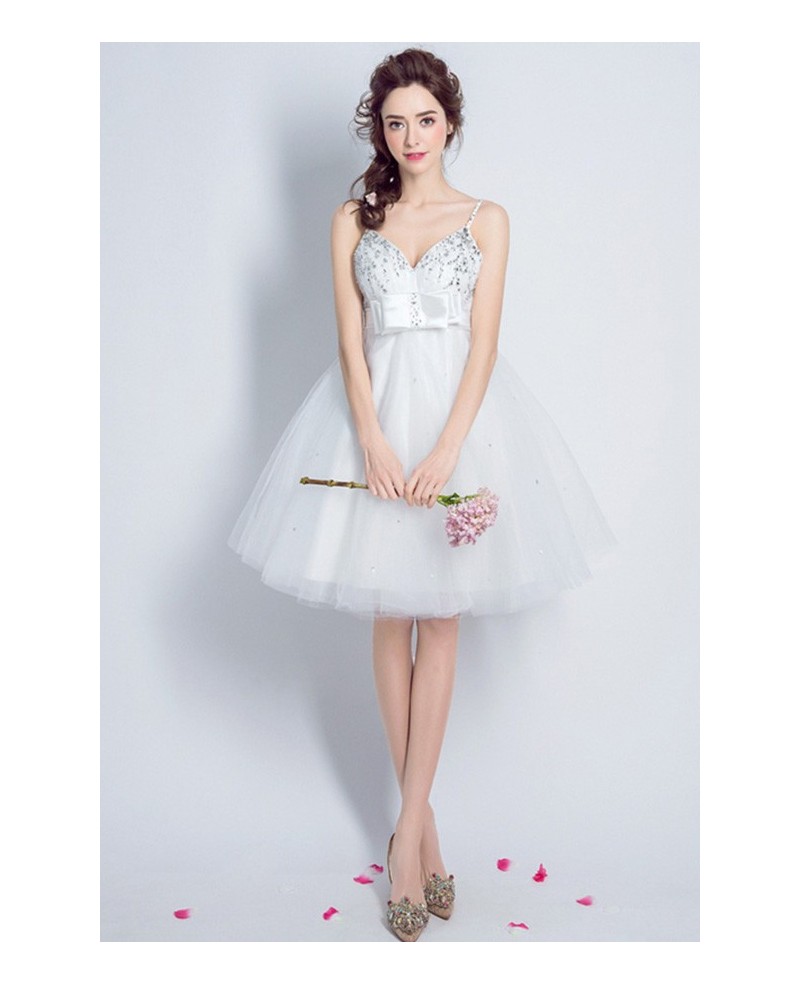 Sexy A-line V-neck Short Tulle Prom Dress With Beading