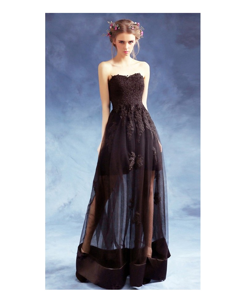 Sexy A-line Sweetheart Floor-length Tulle Formal Dress With Lace