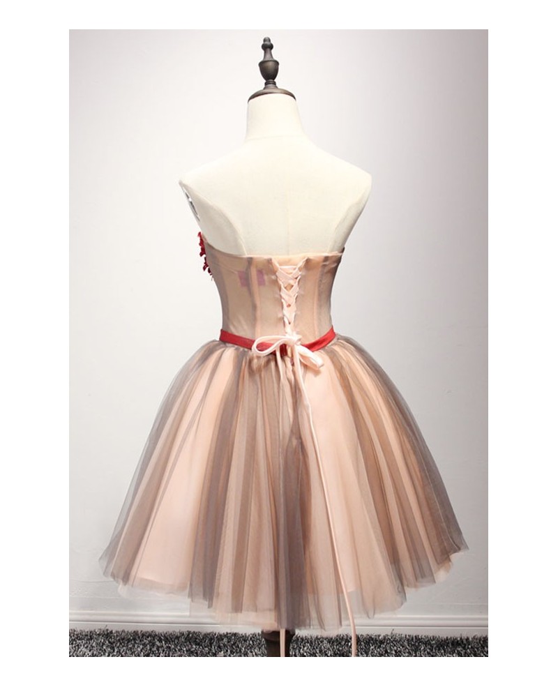 Lovely Ball-gown Strapless Short Tulle Homecoming Dress With Appliques Lace - Click Image to Close