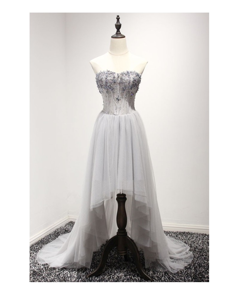 Chic A-line Sweetheart High Low Tulle Prom Dress With Appliques Lace