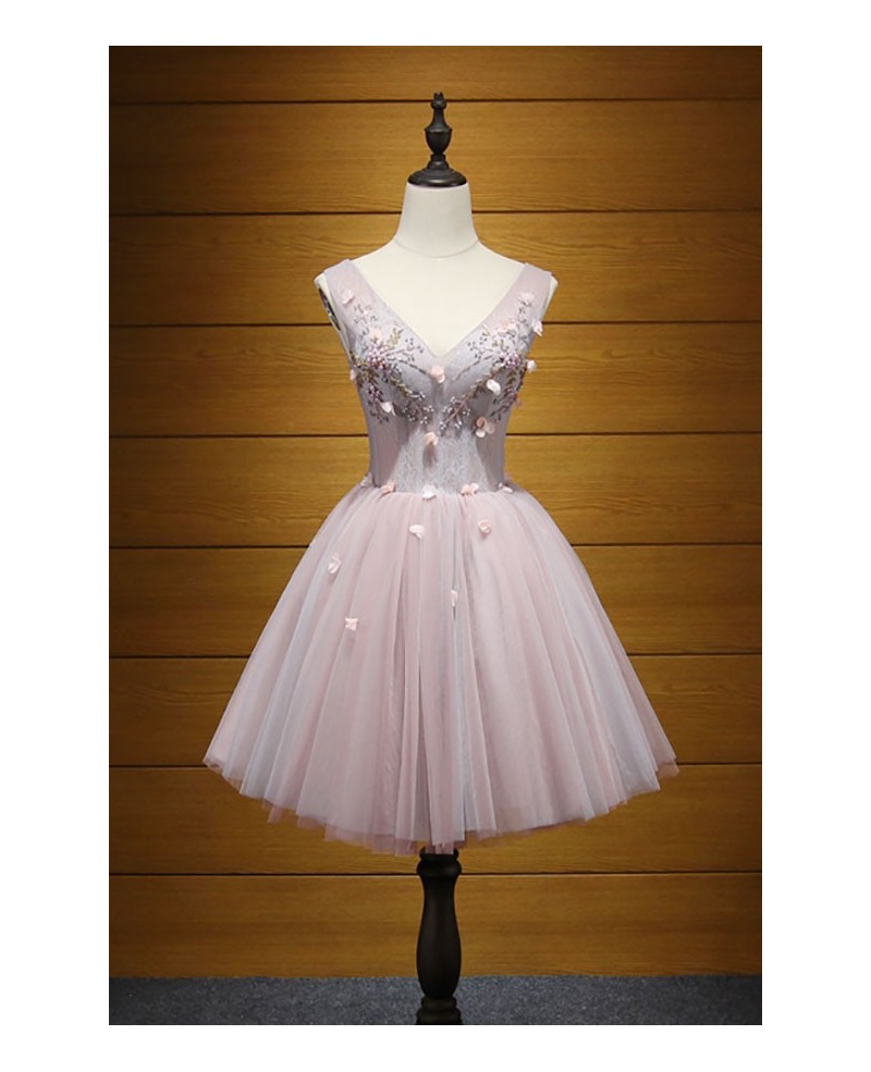 Blush Ball-gown Strapless Short Tulle Homecoming Dress With Beading