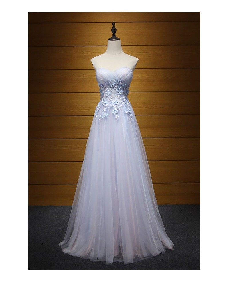 Dreamy A-line Sweetheart Floor-length Tulle Prom Dress With Appliques Lace