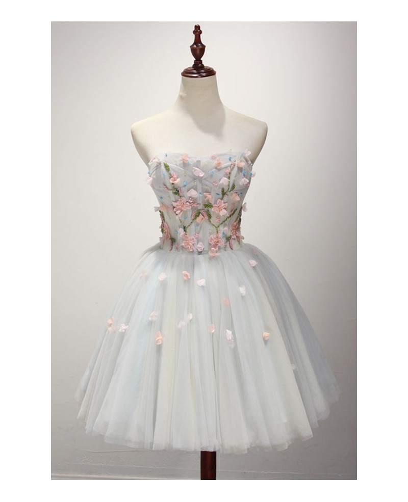 Blue Ball-gown Sweetheart Short Tulle Homecoming Dress With Flowers