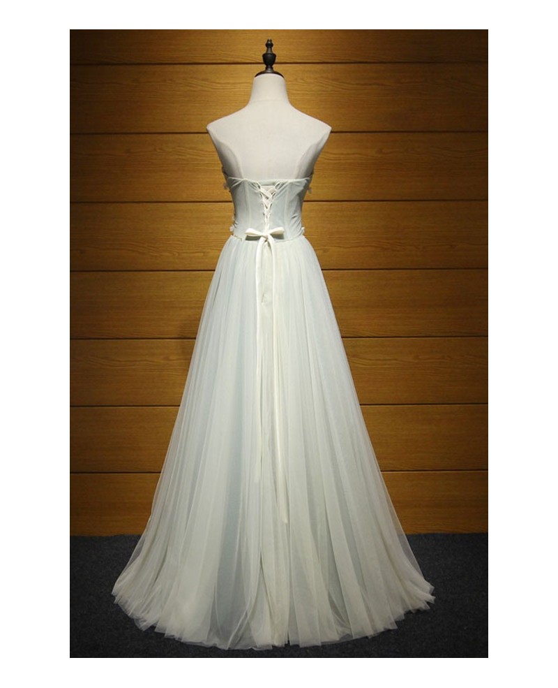 Simple A-line Sweetheart Floor-length Tulle Prom Dress With Beading