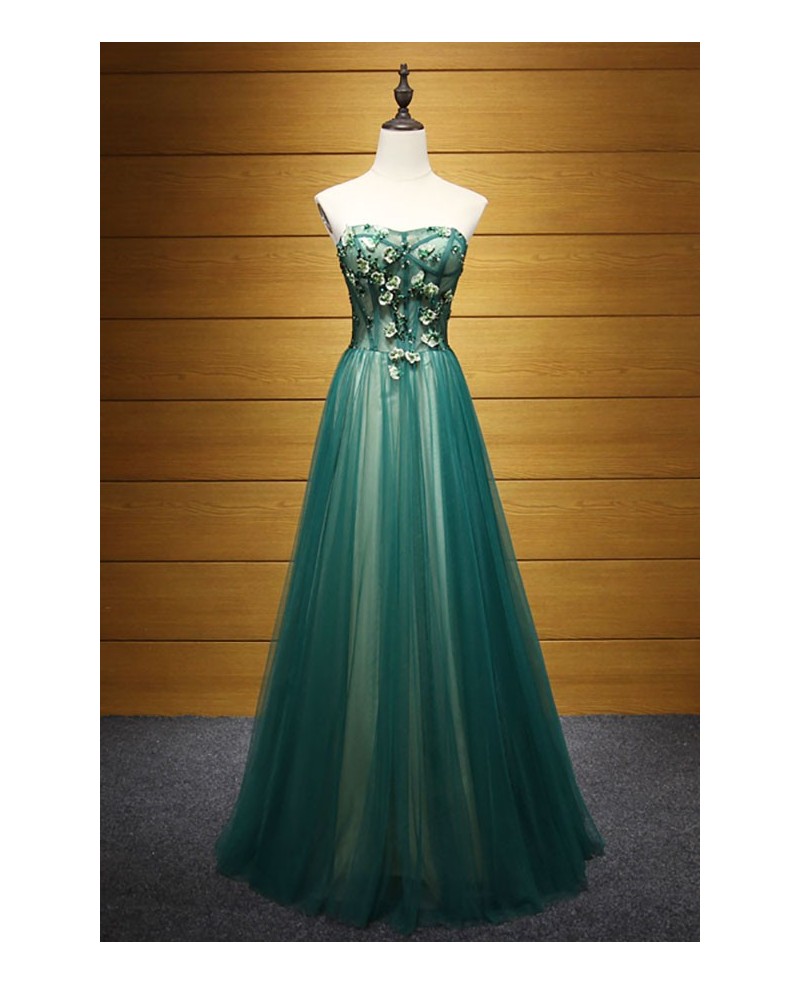 Elegant A-line Sweetheart Floor-length Tulle Prom Dress With Beading