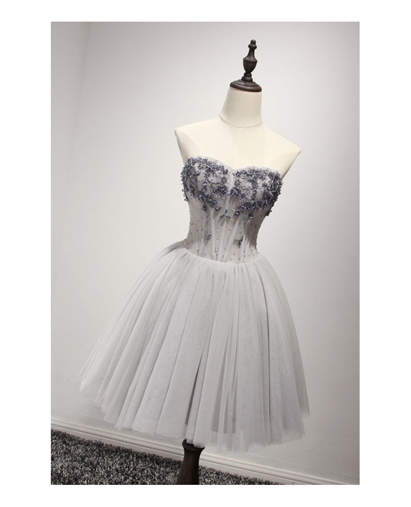 Dusty Ball-gown Sweetheart Short Tulle Homecoming Dress With Beading - Click Image to Close