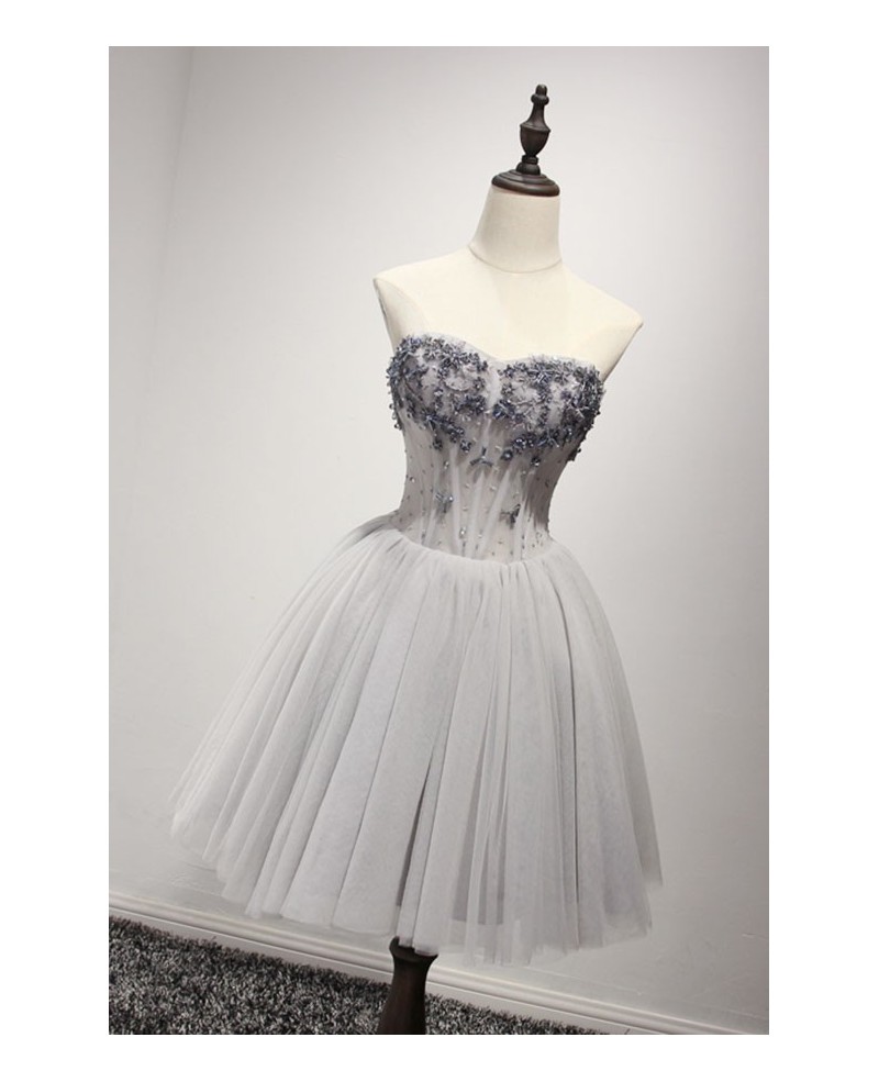 Dusty Ball-gown Sweetheart Short Tulle Homecoming Dress With Beading