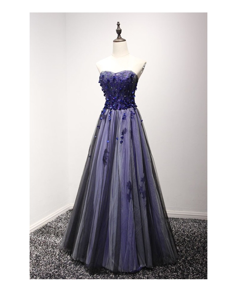 Glamour A-line Sweetheart Floor-length Tulle Prom Dress With Beading