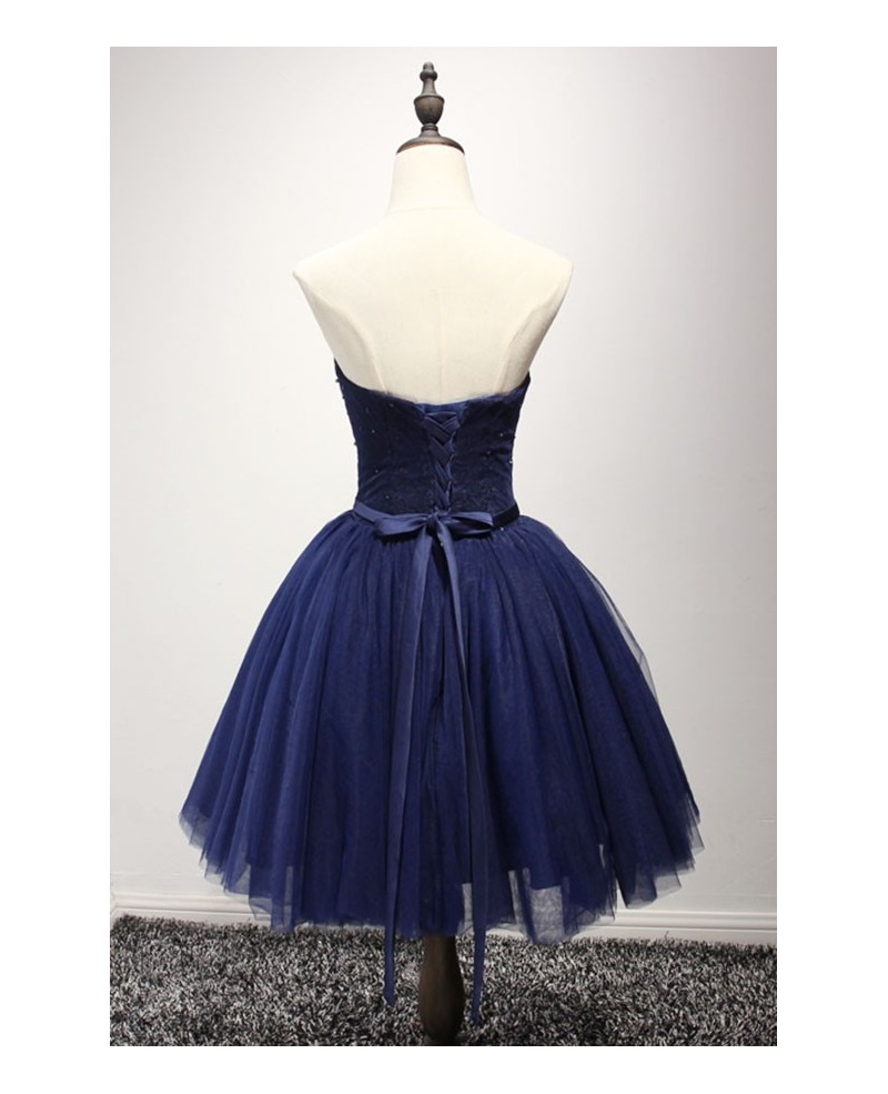 Navy Ball-gown Sweetheart Short Tulle Homecoming Dress With Beading