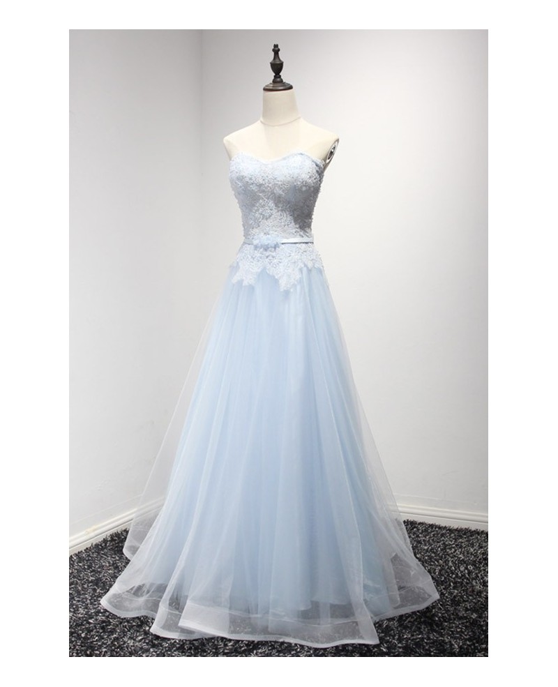 Romantic A-line Sweetheart Floor-length Tulle Prom Dress With Lace