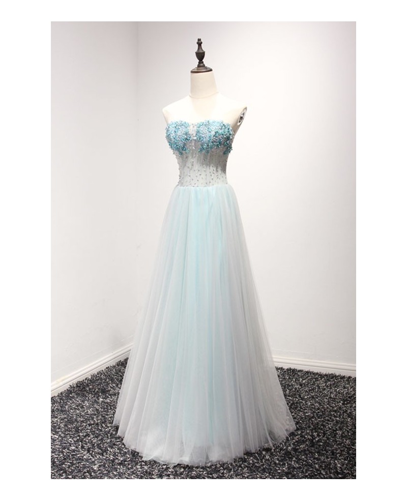 Princess A-line Sweetheart Floor-length Tulle Prom Dress With Beading