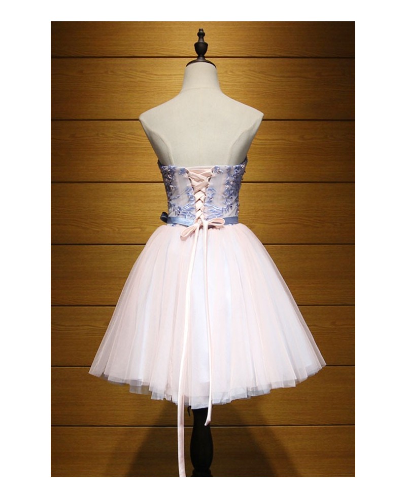 Blush Ball-gown Sweetheart Short Tulle Homecoming Dress With Appliques Lace