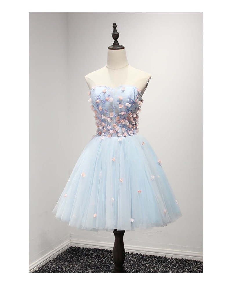 Summer Ball-gown Sweetheart Short Tulle Homecoming Dress With Flowers