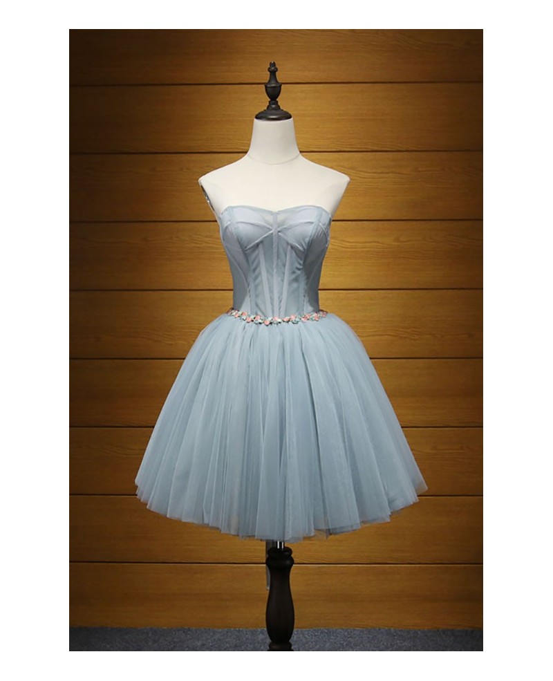 Simple Ball-gown Sweetheart Short Tulle Homecoming Dress With Flowers - Click Image to Close