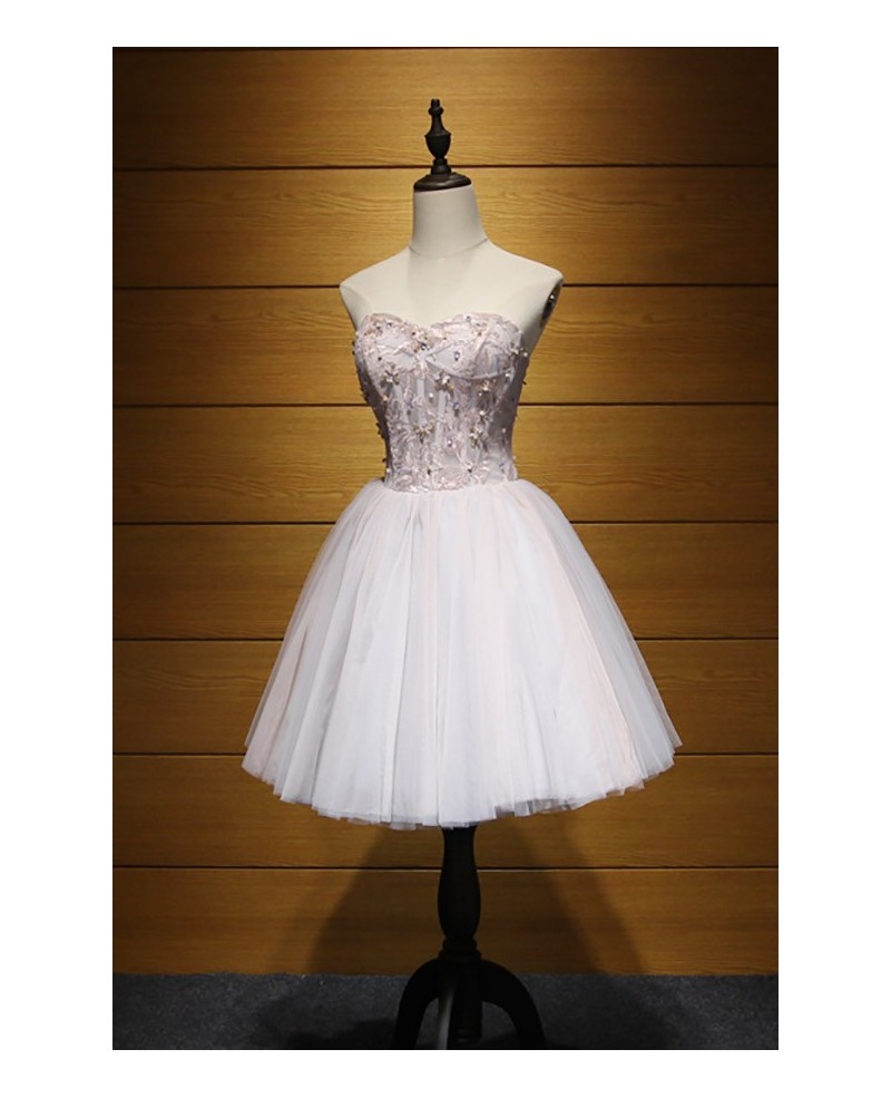 Princess Ball-gown Sweetheart Short Tulle Homecoming Dress With Beading - Click Image to Close