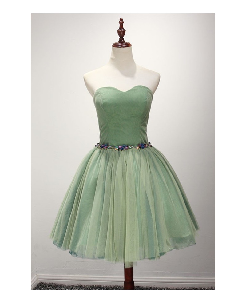 Green Ball-gown Sweetheart Short Tulle Homecoming Dress With Beading