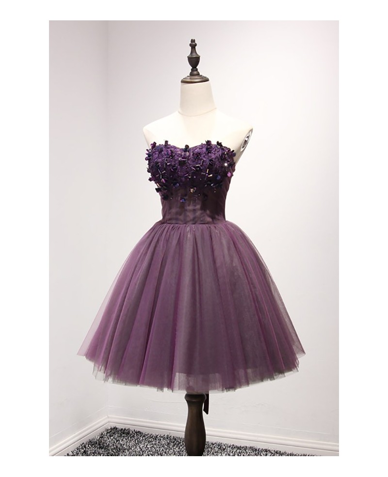 Purple Ball-gown Sweetheart Short Tulle Homecoming Dress With Appliques Lace