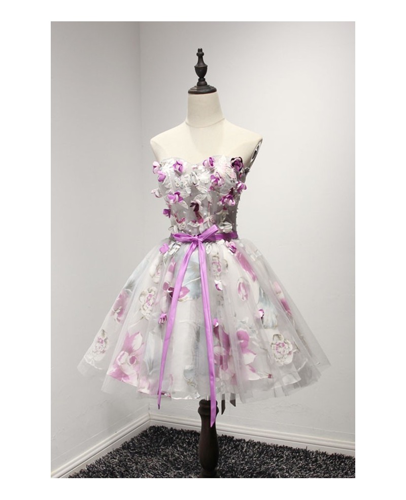 Floral Ball-gown Sweetheart Short Tulle Homecoming Dress With Flowers - Click Image to Close