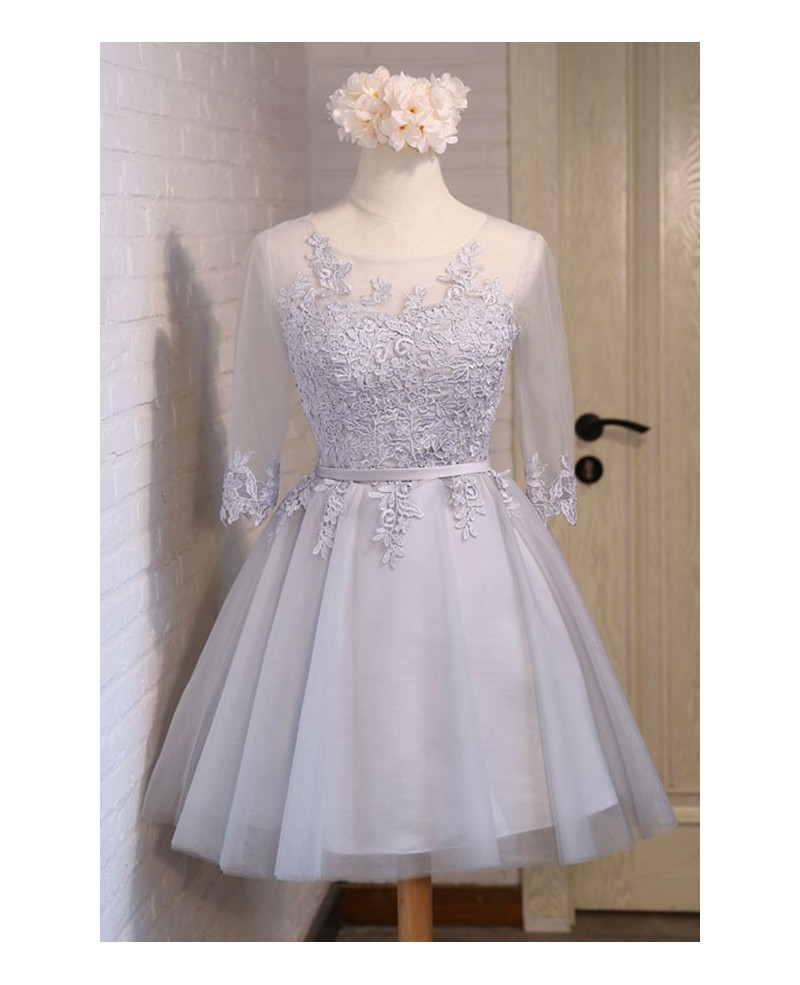 Lovely A-line Scoop Neck Short Tulle Homecoming Dress With Appliques Lace