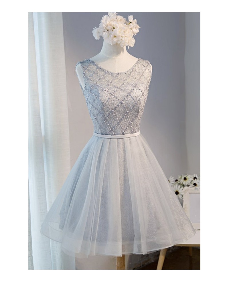 Princess Ball-gown Scoop Neck Short Tulle Homecoming Dress With Beading - Click Image to Close