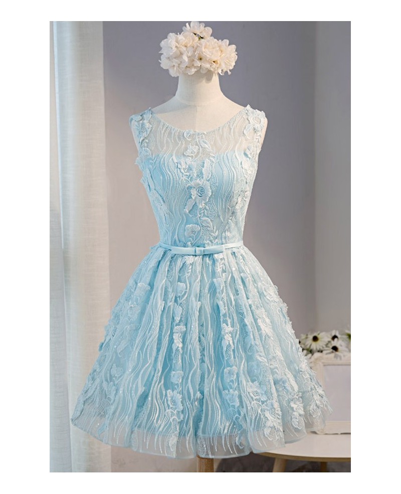 Special Ball-gown Scoop Neck Short Tulle Homecoming Dress With Flowers - Click Image to Close