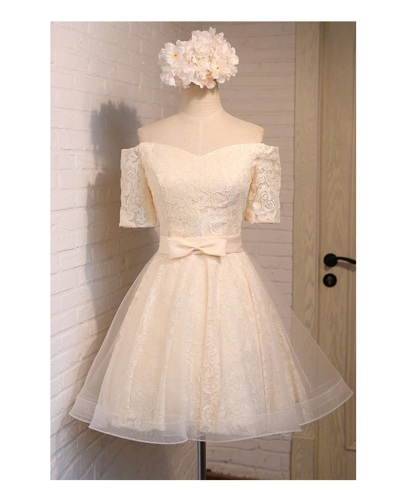 Simple A-line Off-the-shoulder Short Tulle Homecoming Dress With Lace