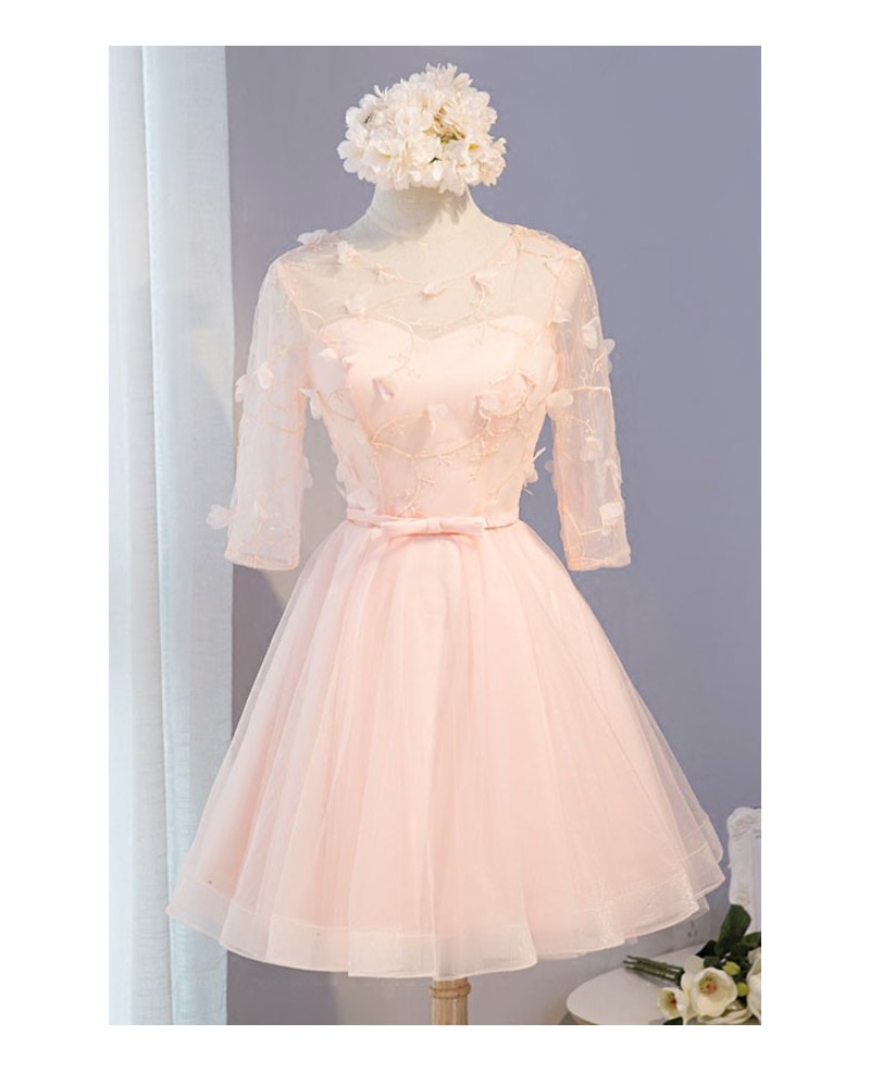 Sweet Ball-gown Scoop Neck Short Tulle Homecoming Dress With Flowers - Click Image to Close