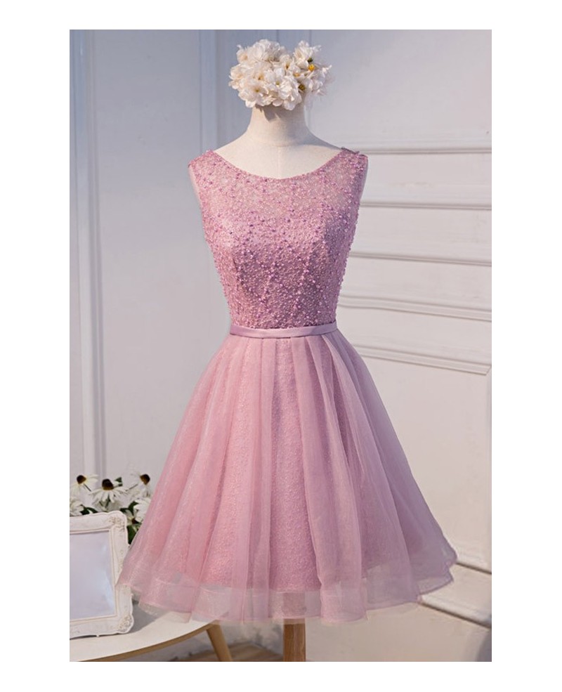 Sparkle A-line Scoop Neck Short Tulle Homecoming Dress With Beading