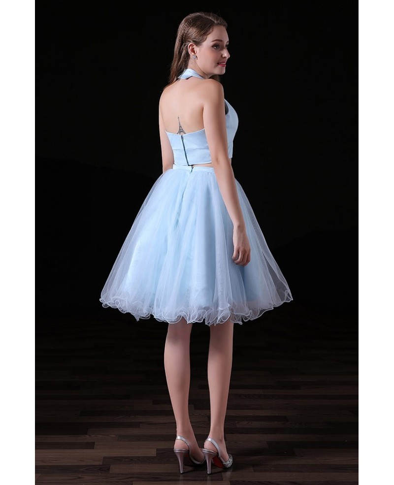 A-line Two Pieces Knee-length Tulle Homecoming Dress With Open Back - Click Image to Close