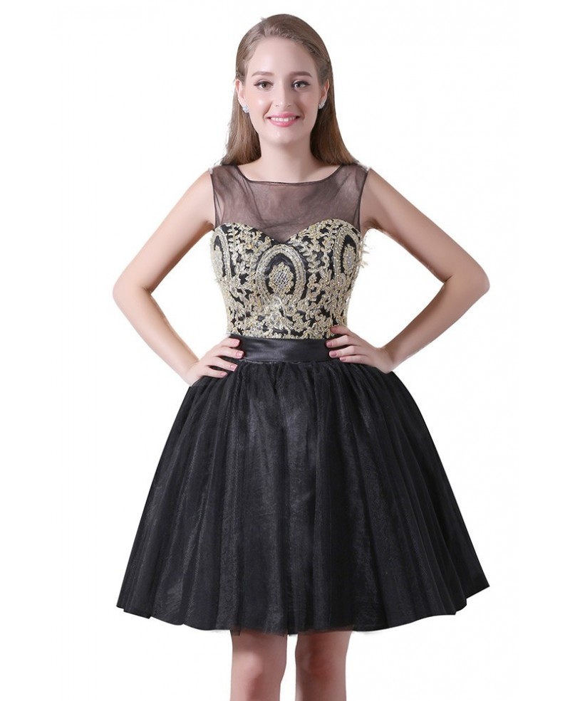 Ball-gown Scoop Neck Knee-length Tulle Homecoming Dress With Lace