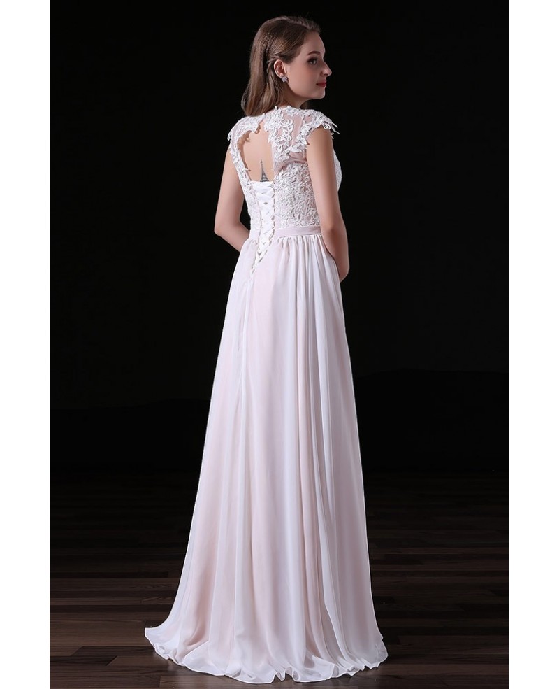 A-line High Neck Floor-length Tulle Prom Dress With Lace - Click Image to Close