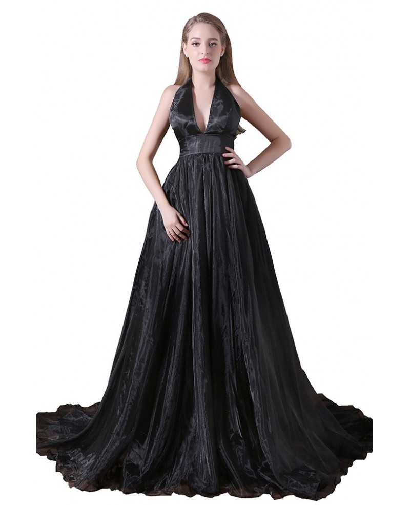 Ball-gown Halter Sweep Train Tulle Prom Dress With Split