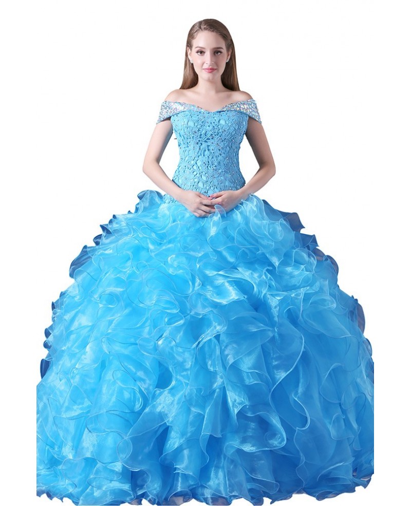 Ball-gown Off-the-shoulder Court Train Tulle Prom Dress With Cascading Ruffle - Click Image to Close