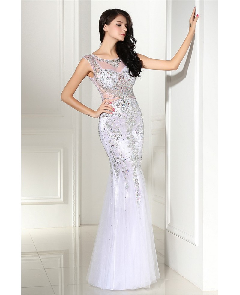 Luxury Colorful Hand Beaded Mermaid Tulle Prom Dress - Click Image to Close