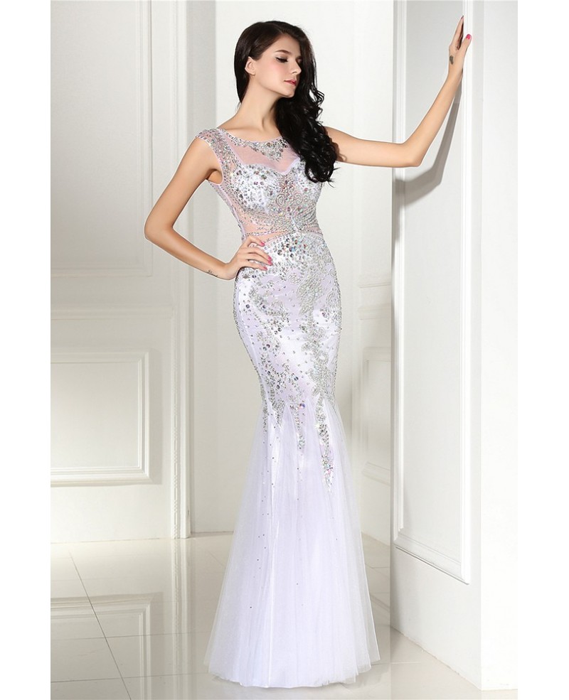 Luxury Colorful Hand Beaded Mermaid Tulle Prom Dress