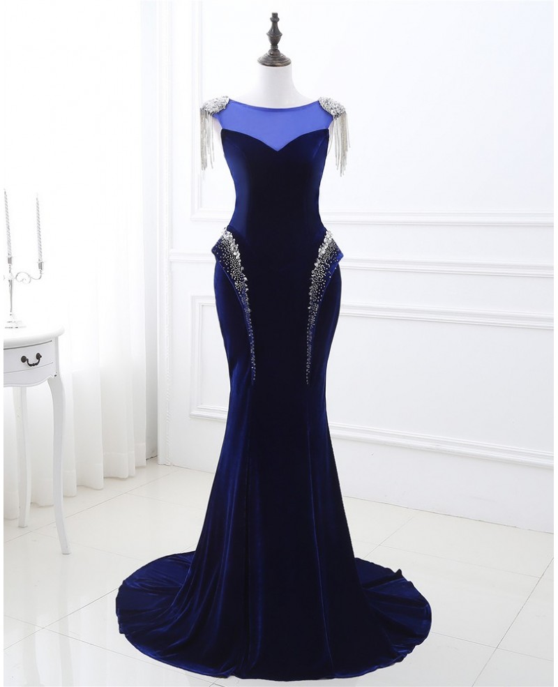 Velvet Mermaid Formal Evening Dress with Beading - Click Image to Close