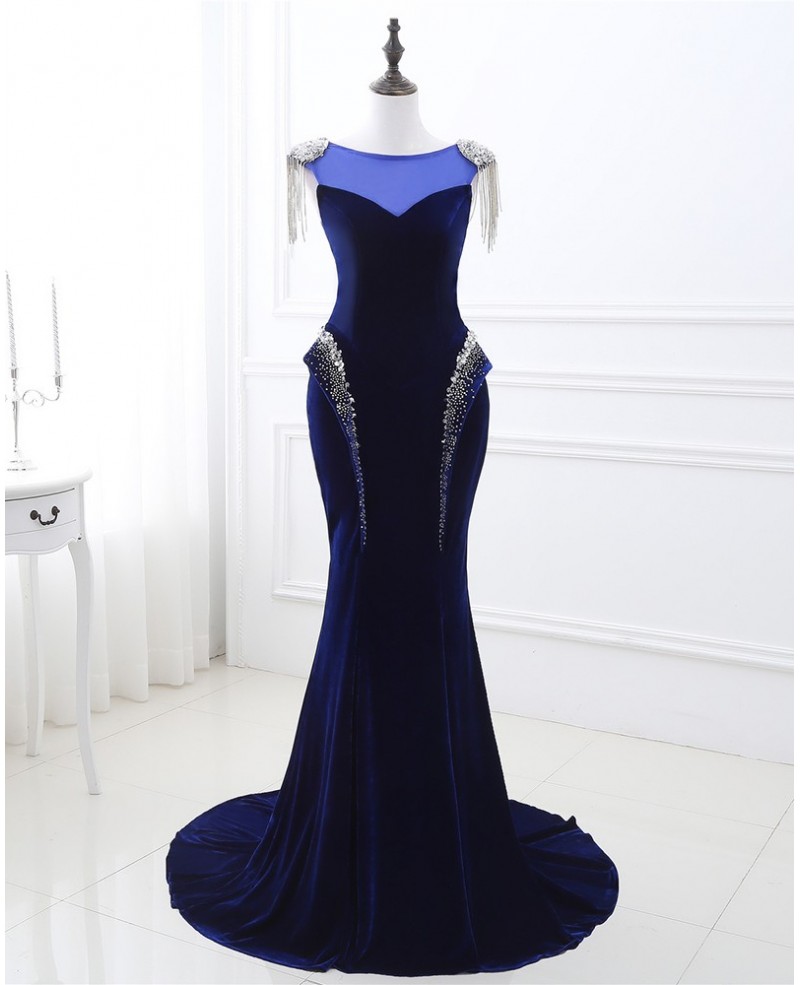 Velvet Mermaid Formal Evening Dress with Beading