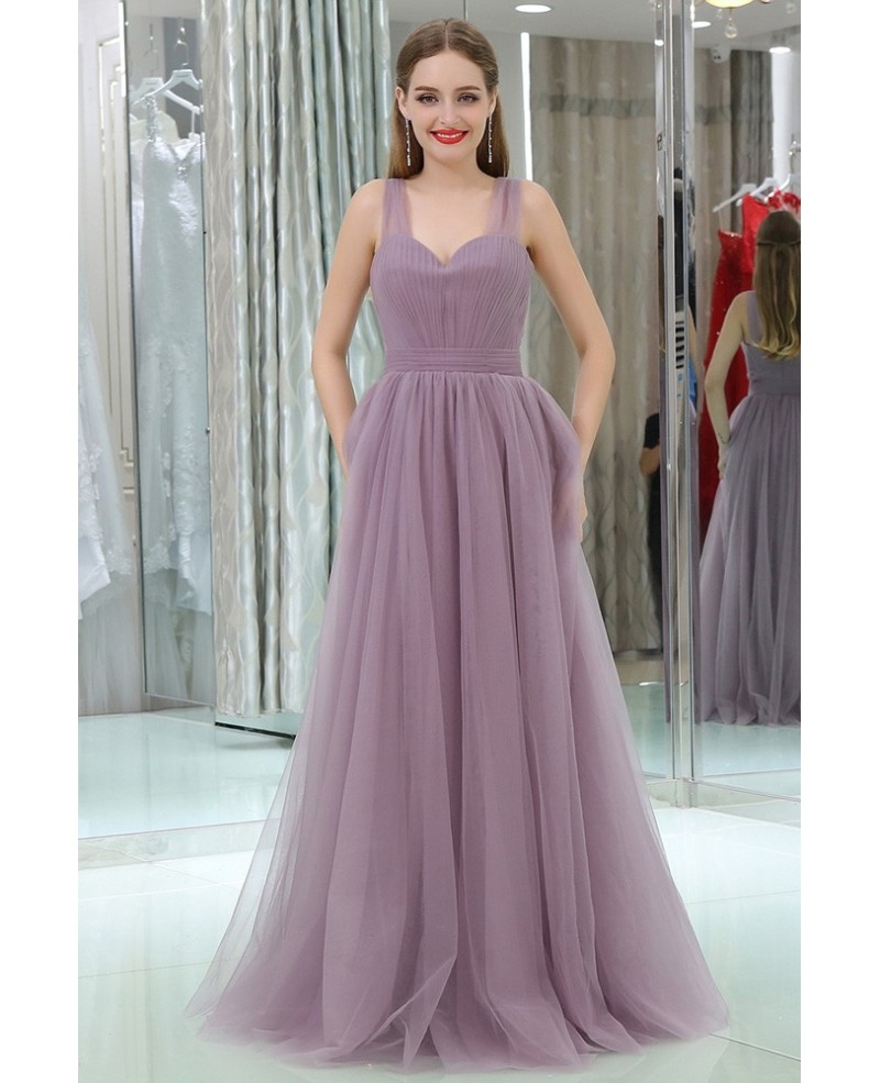 Fairy Tulle Long Sweetheart Lavender Prom Party Dress For Girls